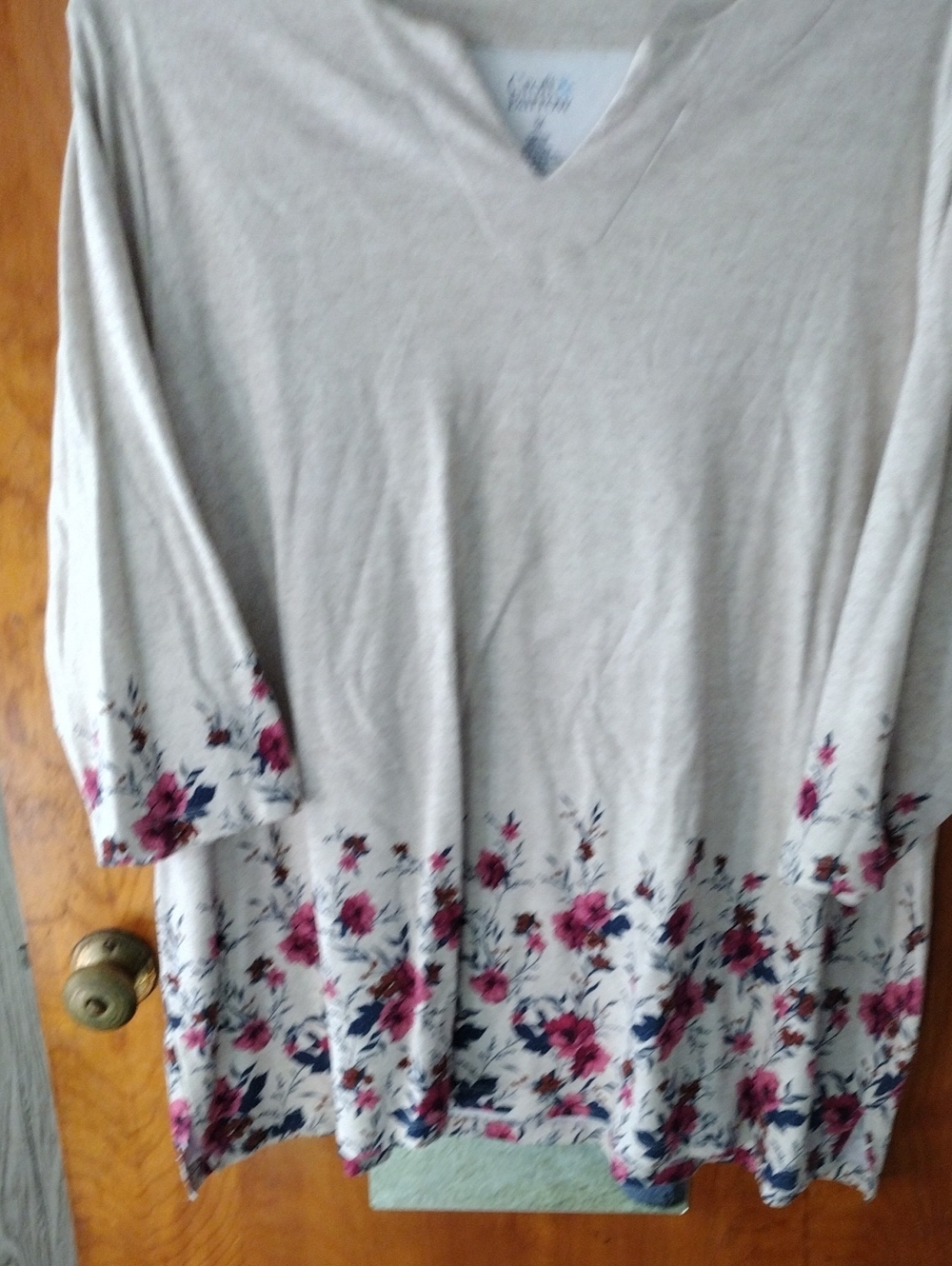 Beige Floral V-Neck Women's Top with Pink Accent And White Top With Flowers